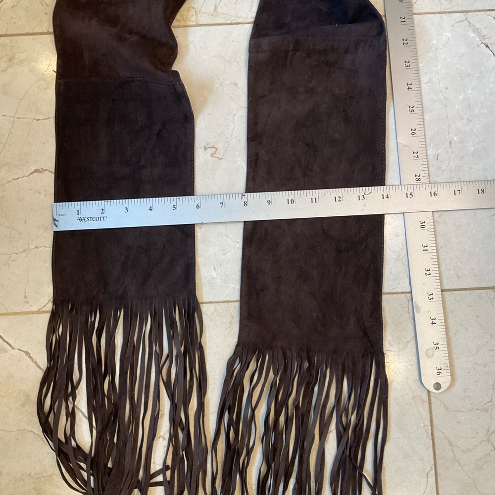Brown suede tie belt with gold stud work and fringe by (N)ine, Handmade, NWOT - Picture 10 of 10